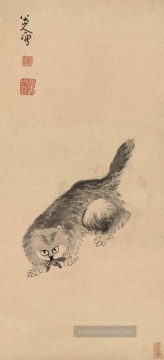 katze Ölbilder verkaufen - Katze und Schmetterling alte China Tinte